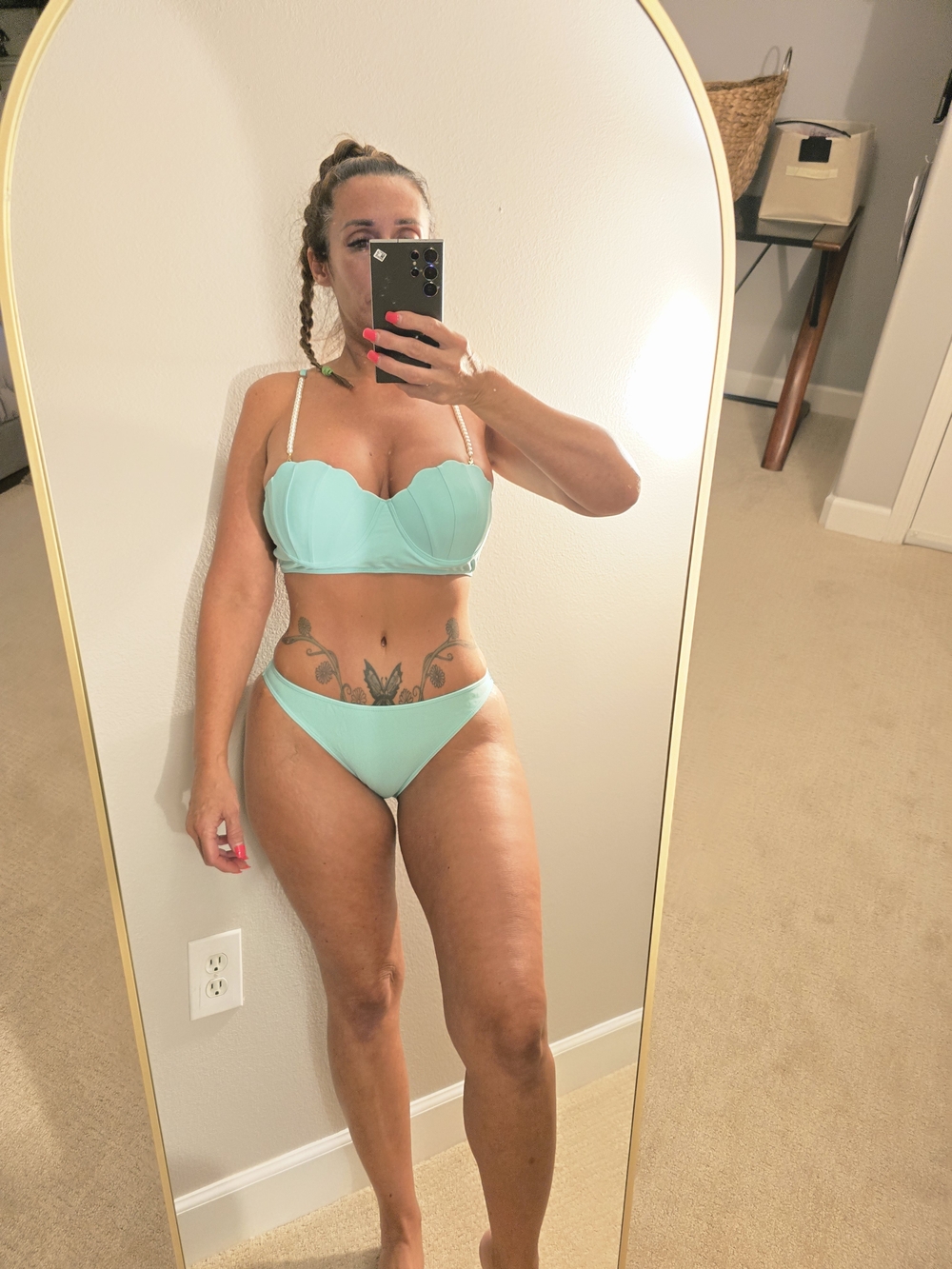 Pg11 Light Aqua Two-Piece Bikini Set with Sheer Skirt - Picture 6 of 11